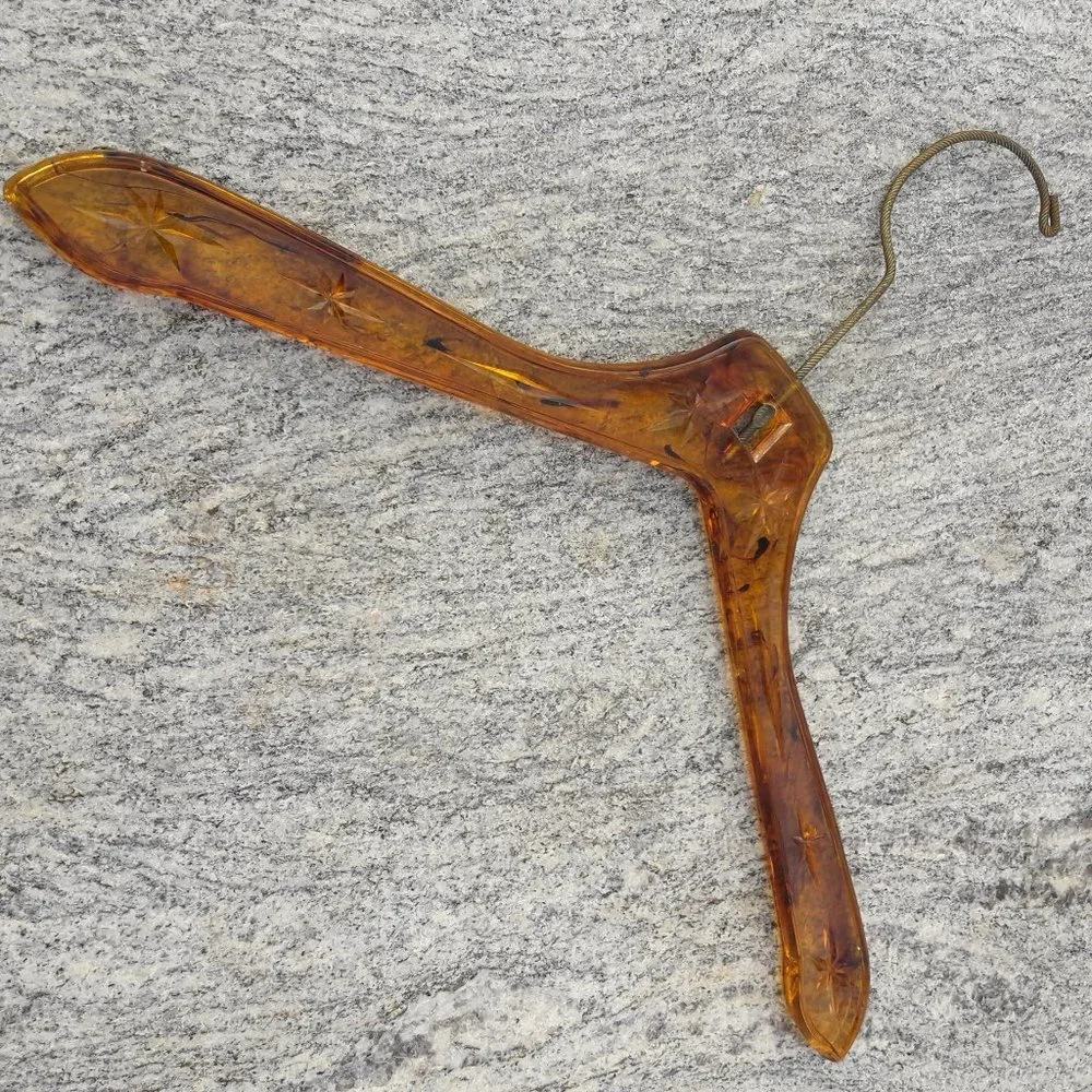 Vintage Clothes Hanger Tortoise Shell Bakelite Starburst Gold Hanging Hook